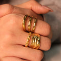 Chris April Fashion Jewelry 316L Stainless Steel PVD 18K Gold Plated Retro Irregular Finger Rings