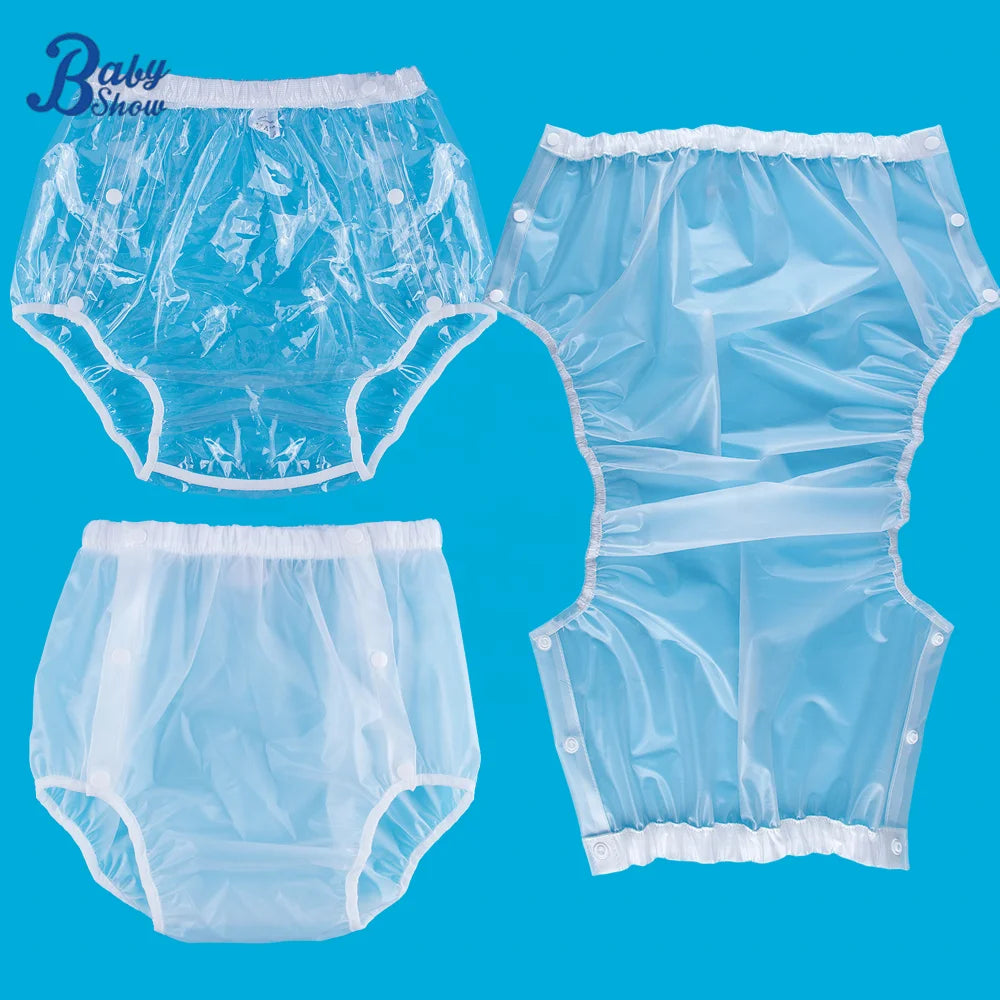 Frosted Transparent TPU Reusable Button Adult Plastic Pants Waterproof Washable Adult Cloth Diapers for Incontinence Protection