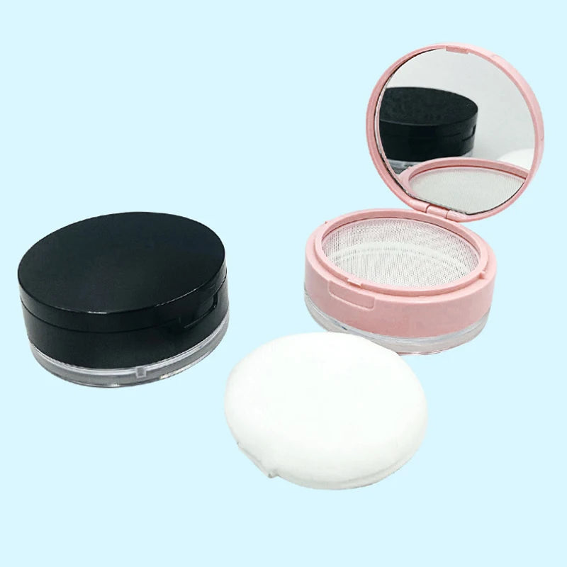 Cosmetic Makeup Round Clear Empty Powder Packaging Container Case Box Plastic Loose Powder Sifter Jar with Puff
