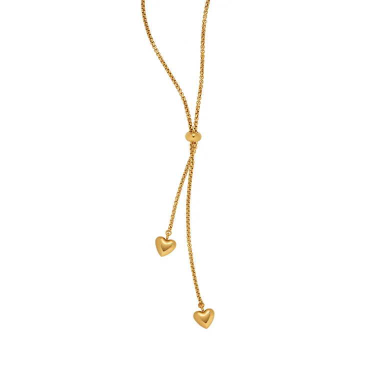 Dainty Jewelry Necklace Women Accessories Gold Plated Stainless Steel Heart Pendant Long Tassel Necklace