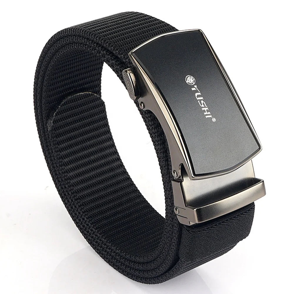 TUSHI Men's Casual Business Ratchet Belts Durable Leather Nylon Fabric New Fashion Custom Logo Automatic Alloy Knitted Belts