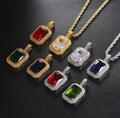 Shining Solid Square Zircon Pendant Full Drill Colorful Large Gem Necklace Women Men Pendant Necklaces Rope Chain