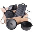 Manufacturer Sales Cast Iron Dutch Oven Set for Camping Outdoor 7 Piece Set With Wooden Box