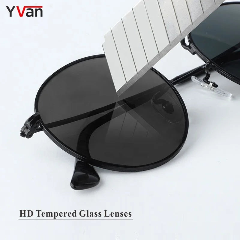 High Class Retro Round Steel Sunglasses for Men and Women Gold and Gray Frame Glass Lens Sun Glasses