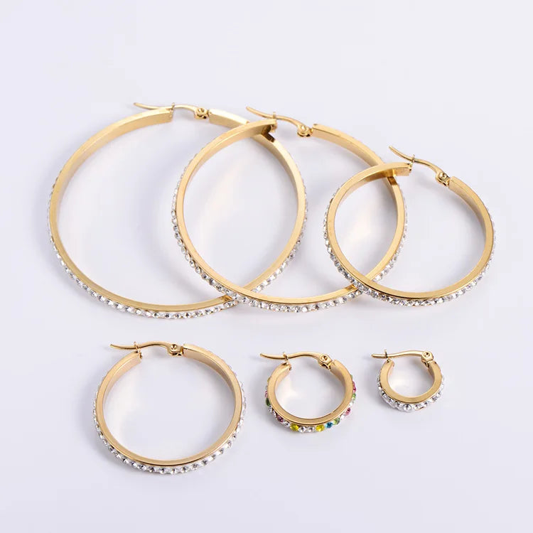 Fahion Multi Diameter Size Hoop Rings Gold Plated Stainless Steel Cubic Zirconia Hoop Earrings for Ladies