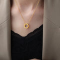 Wholesale Multicolor Cubic Zircon Necklace with Titanium Steel Rainbow Stone Hollow Round Pendant Classic Style for Anniversary