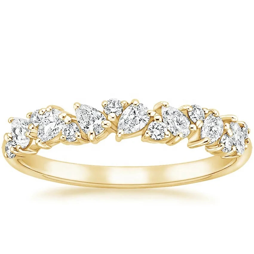 New Fashion Classic High Polished 24K Gold Plated Smooth Micro Pave Couples Engagement Jardiniere Stackable Ring