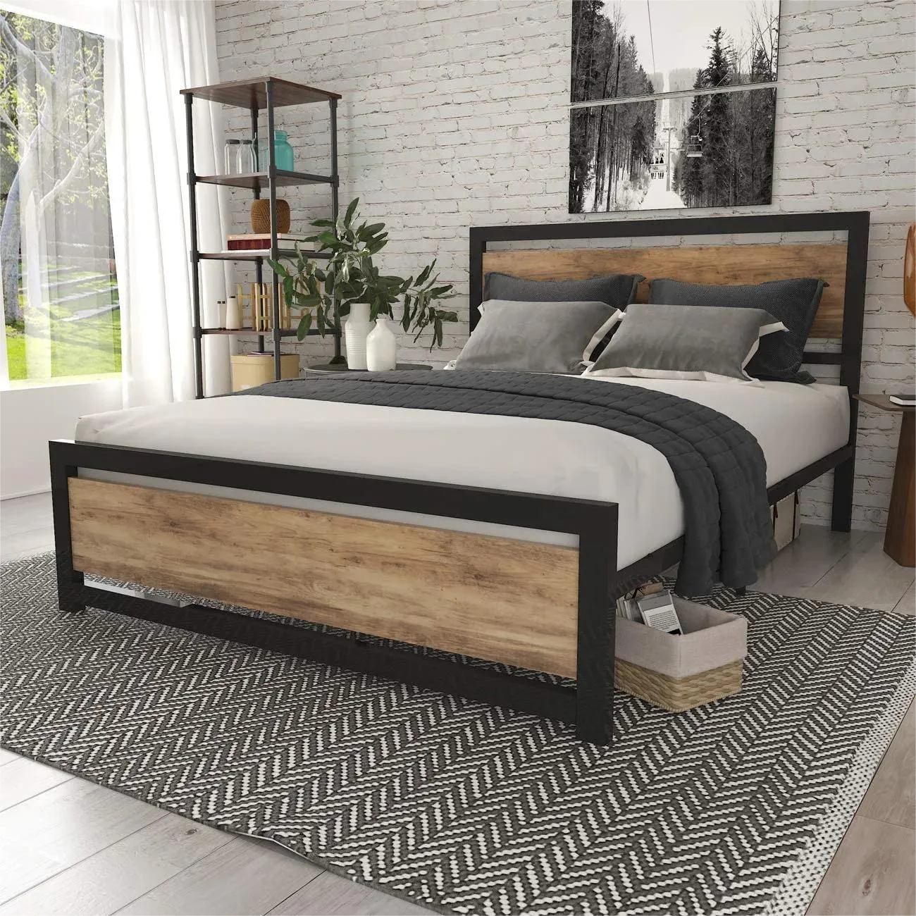 Factory Price  Modern Industrial Metal Beds and Particle Board Platform Cama Steel Iron Double Bed
