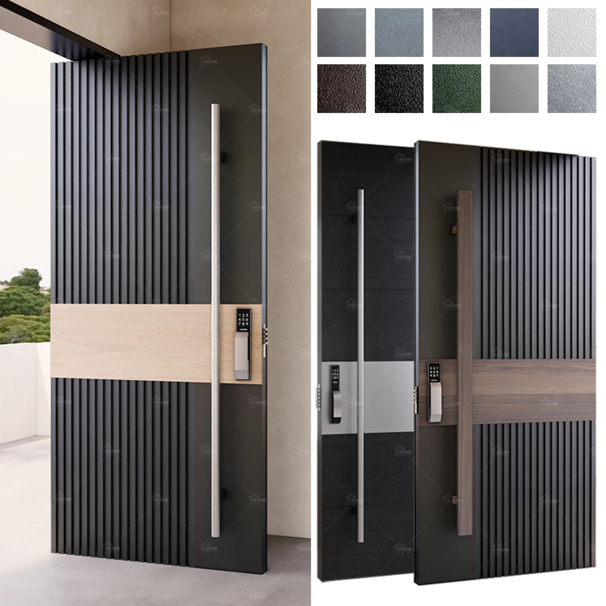 UK Exterior Front Doors Manufacturer Hotel Villa House Cast Aluminum Main Entrance Door Smart Lock External Security Pivot Doors