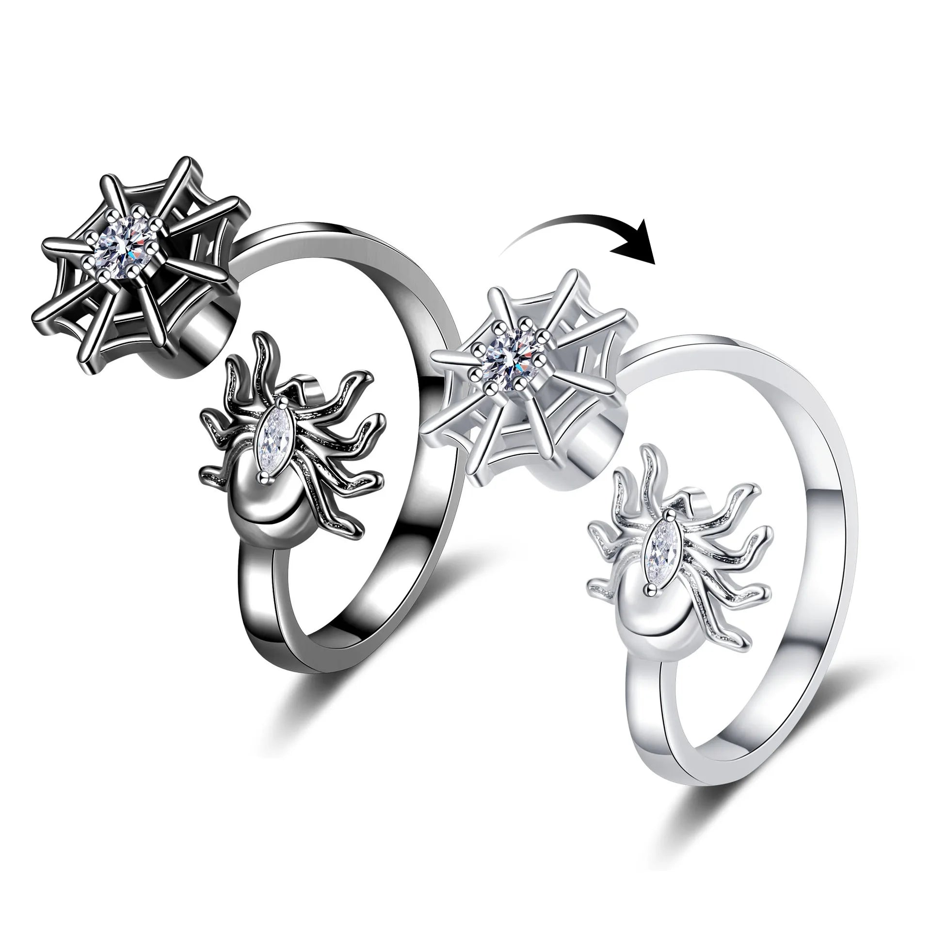 Anillo De Ansiedad Platinum Plated Rotating Spider Ring Cubic Zircon Relieving Stress Ring Spinner Anxiety Relief Fidget Ring