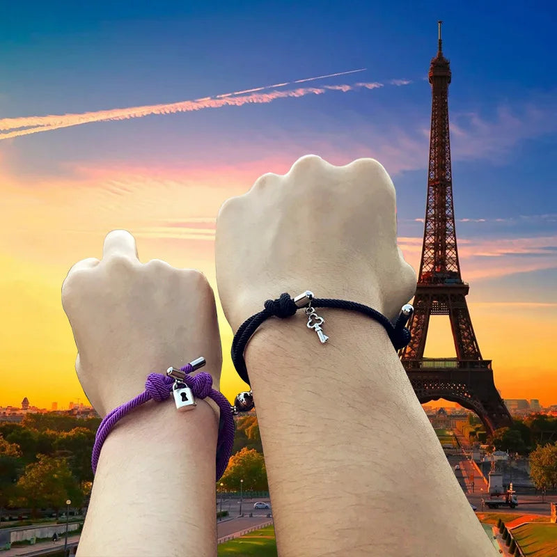 19 Colors Custom Magnetic Key and Lock Alloy Bracelet for Couple 2pcs/set Couple Magnetic Bracelet Charm Bracelet Adjustable