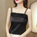 M-4XL Elegant Satin Lace Shirt Summer Sleeveless Casual Clothing Slash Neck Women Blouse Tops Blusa Feminina 3163#