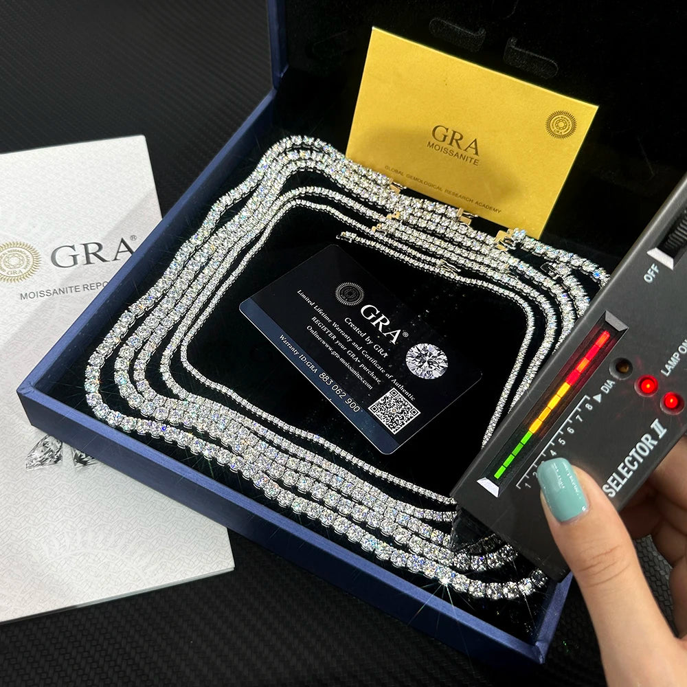 Wholesale 925 Silver 10k 14k 18k Gold Plated Diamond Tennis Chain 2mm 3mm 4mm 5mm Vvs Moissanite Tennis Necklace