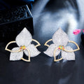 Two Tones Full Micro Pave Cubic Zirconia Stones Geometric Big Luxury CZ Flower Drop Earrings for Women Fashion Jewelry