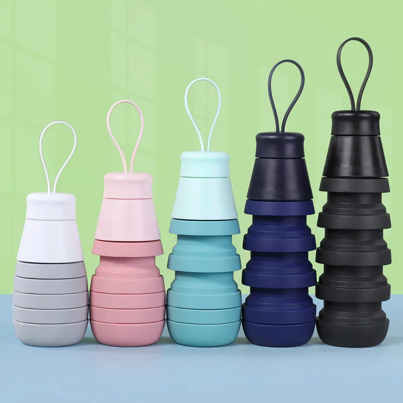 Hot Selling BPA Free Leakproof Reusable Portable 500ml Travel Hiking Camping Sports Foldable Silicone Water Bottle