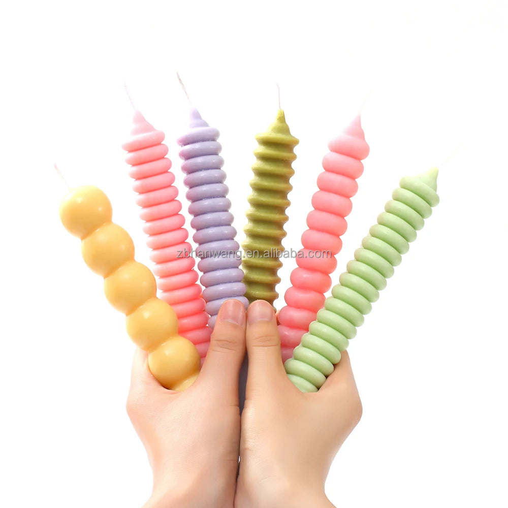 Nicole Handmade 3D Ball Twisted Long Shape Rotation Screw Rod Candlelight Dinner Candle Making Large Silicone Candle Mold