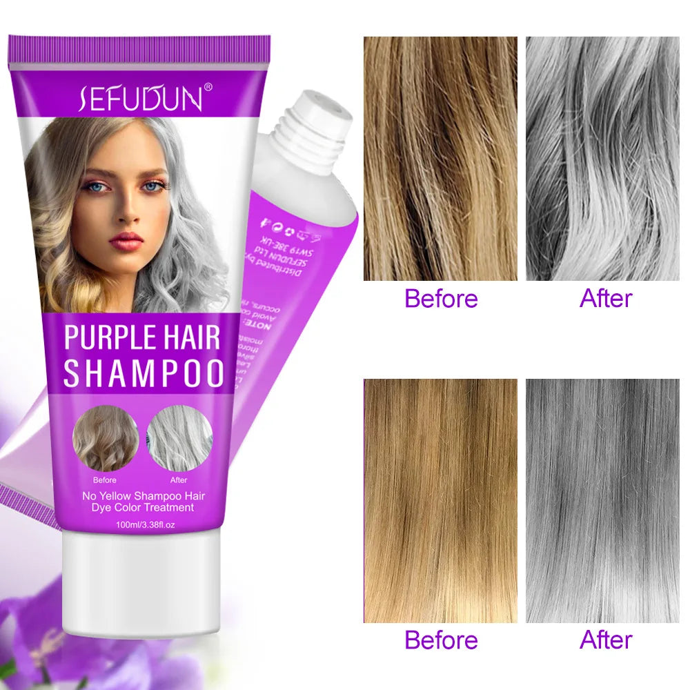 SEFUDUN Hair Dye Shampoo Set Stained Gray Neutralizes Yellow Tone Remove Brassiness Repairs Split End Hair Mask Cream