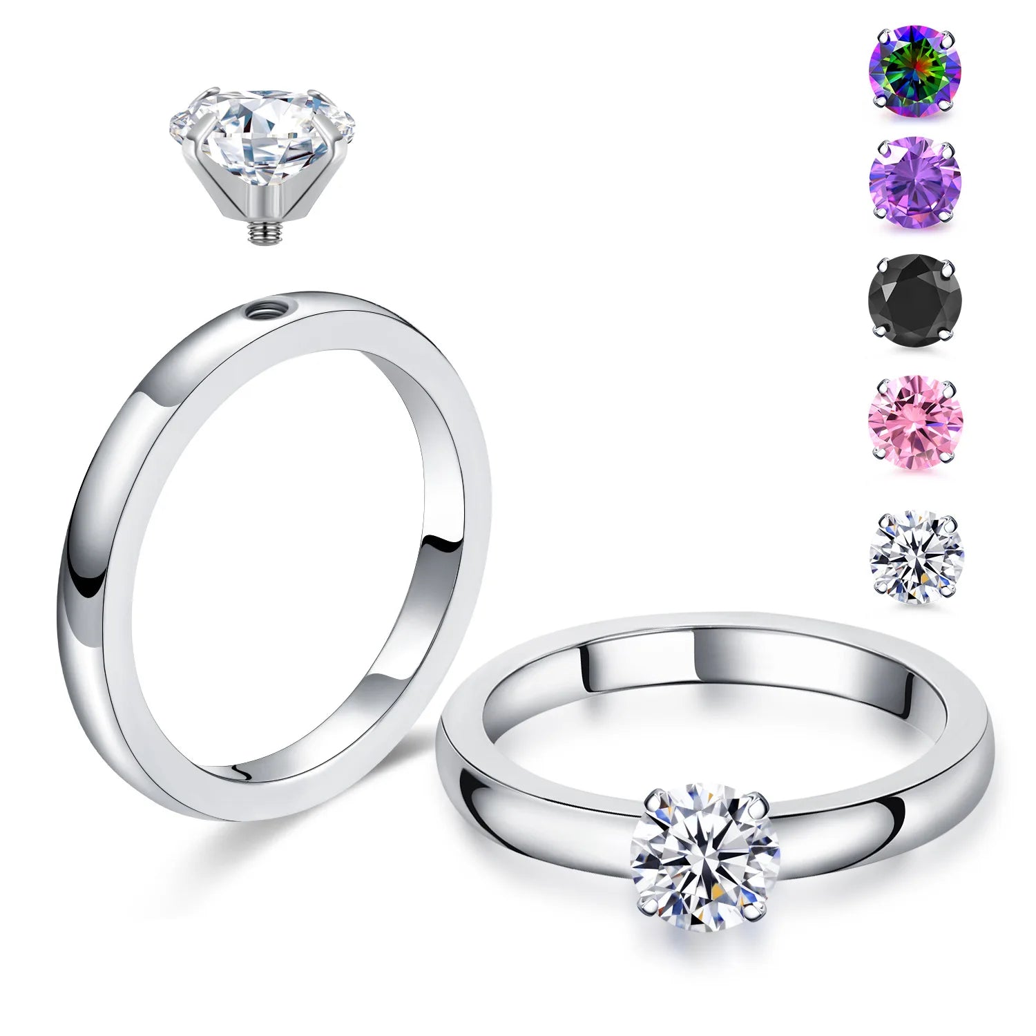 DAIHE 2025 New Arrival Fashion Stainless Steel Zircon Birthday Stone Ring Screw Can Replace Birthstone Rings
