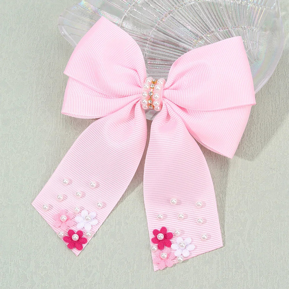 CN Spring Flower Hair Bow Boutique Layer Hair Pins Princess Girls Pearl Flower Hair Clip