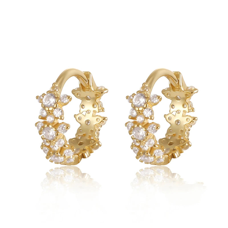 Fashion Jewelry 925 Sterling Silver Star Earrings with Luxury Zirconia Gold Plated Hoop Earrings for Women Jewelry