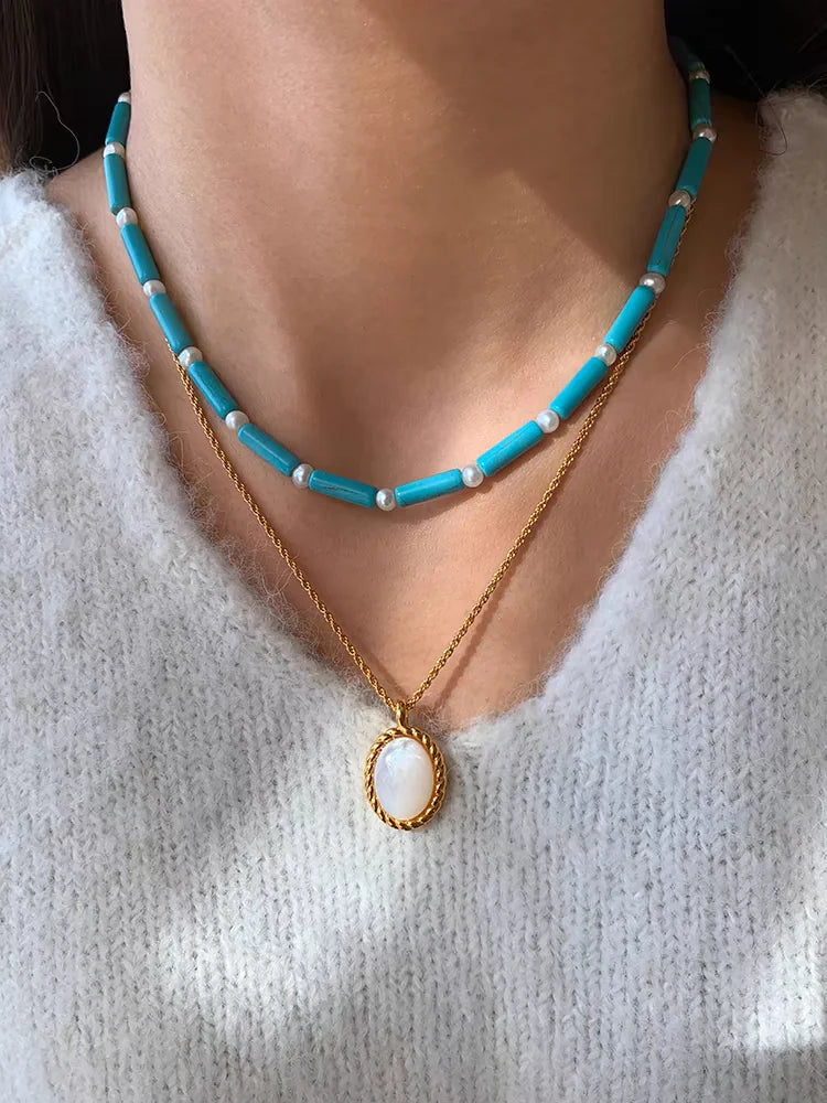 2024 New Personalized Natural Turquoise Beaded Pearl Necklace for Women Jewelry Custom Factory Wholesale