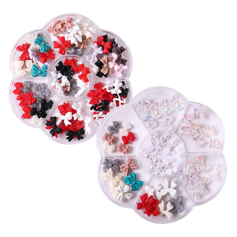 Hot Sale 3D Multi Shapes Mix Heart Flower Bowknot Round Pink Pearls Nail Beads Charms for DIY Crafts Jewelry Accessories
