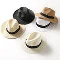 Wholesale Collapsible Panama Cowboy Summer Sun Wide Brim Woven Solid Color Floppy Fedora Straw Top Hat Beach Cap Women