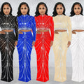 S-XXL European and American Fashion Women's Gauze Hot Drilling Perspective Long Sleeve Long Skirt Two-piece Evening Dress