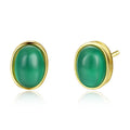 Fine Jewelry 925 Sterling Silver 18k Gold Women Simple Chalcedony Gemstone Stud Earrings