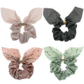 Korea Cute Rabbit Ear Striped Metal Buckle Hair Scrunchies Elastic Hair Bands Ties Rope Bands Ponytail Bands Hair Accessories