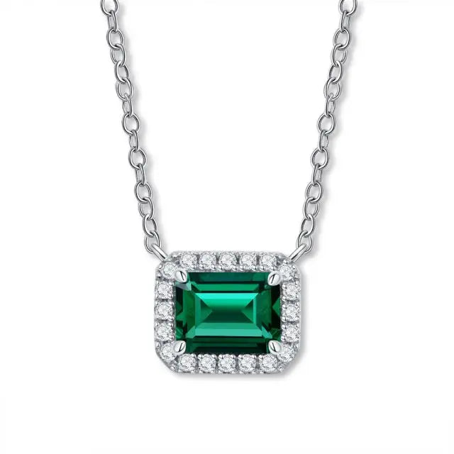 925 Sterling Silver Lab Created Emerald Necklace Green Created Emerald Cut Necklaces