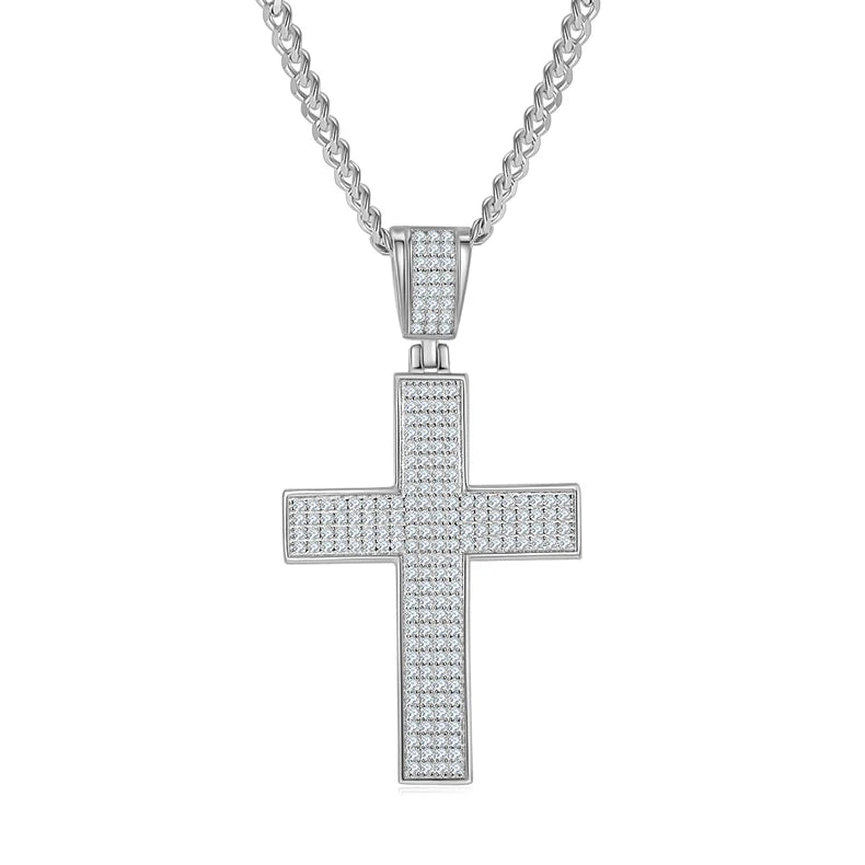 New Design Hip Hop 925 Sterling Silver Microscope Bling Moissanite Cross Pendant Necklace Unisex Jewelry