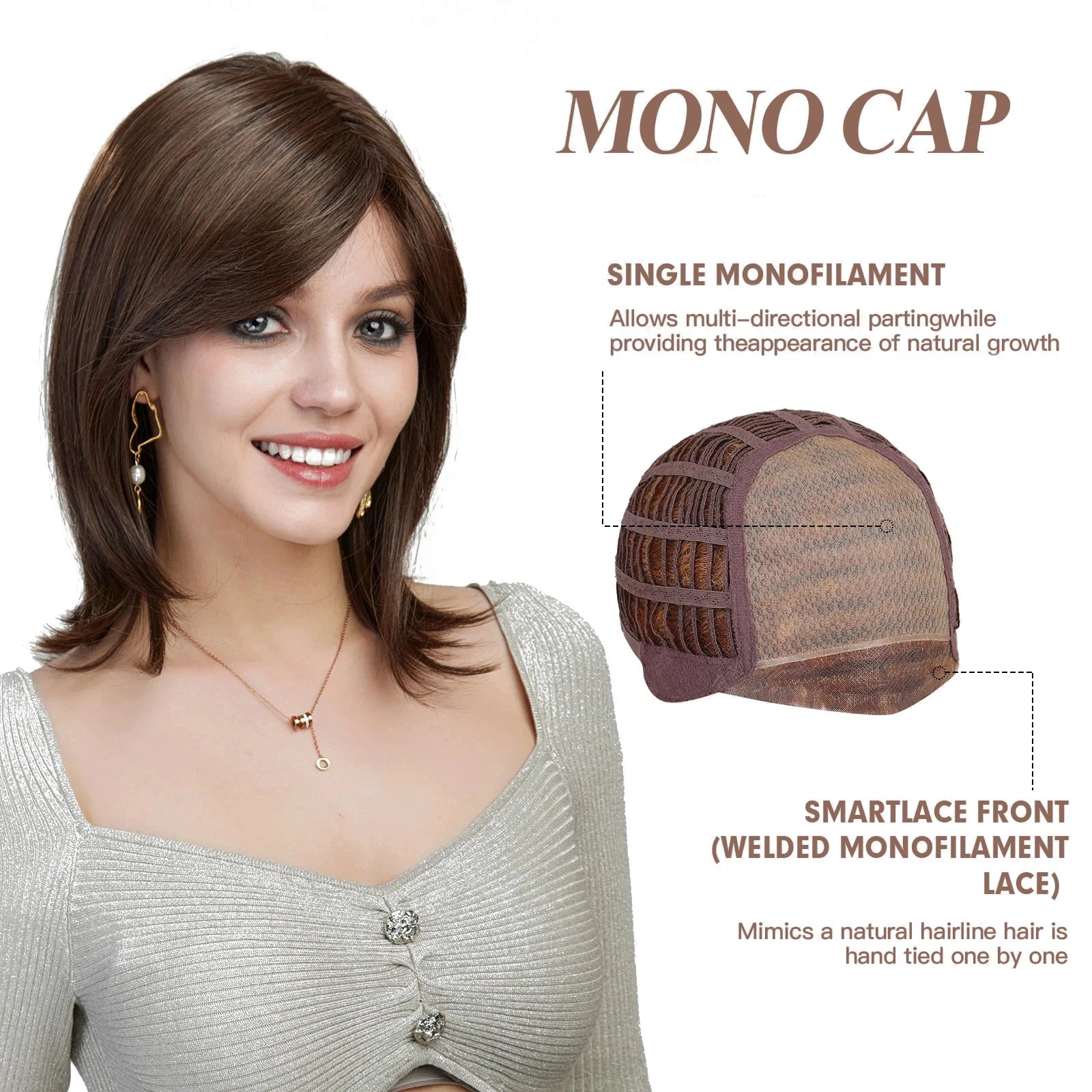 Dark Brown Futura 4x 4 MONO Lace Front Wig Look MONO Wig Long Straight Brown Wig