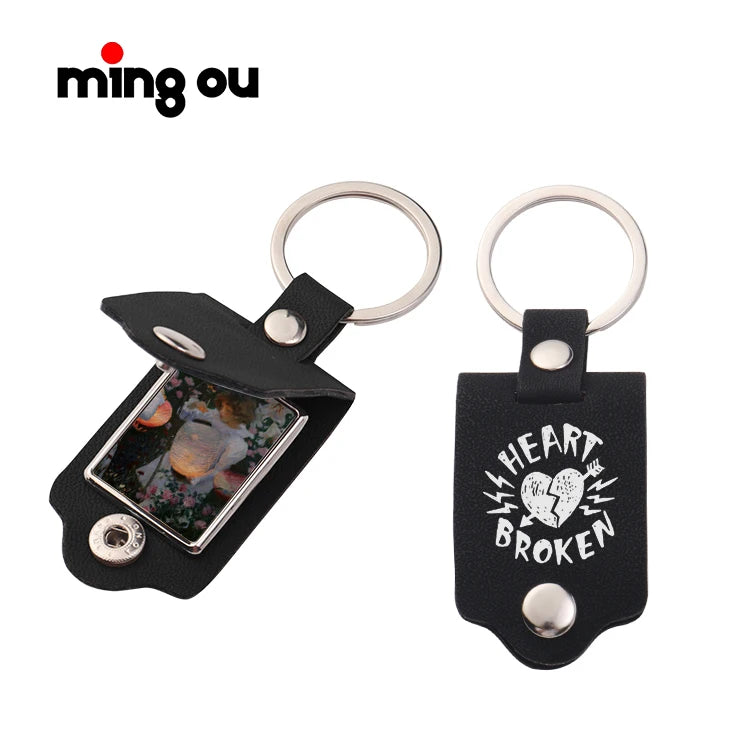 Low MOQ Father's Day Promotional Gift Laser Engraving Blank Colorful Leather Cover Sublimation Keychains