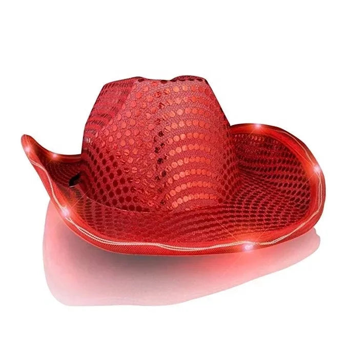 Light up LED Flashing Cowboy Hat With Red Sequins
