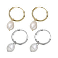 Gold Earrings Simple Large Natural Pearl Baroque Sterling Silver Hoop Gold Plated Earrings