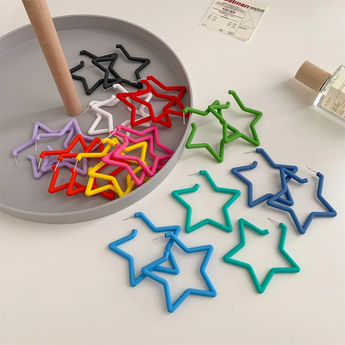 Cute Girl Five-Point Star Party Frosted Acrylic Hoop Earrings Trendy Street Fashion in Candy Colors