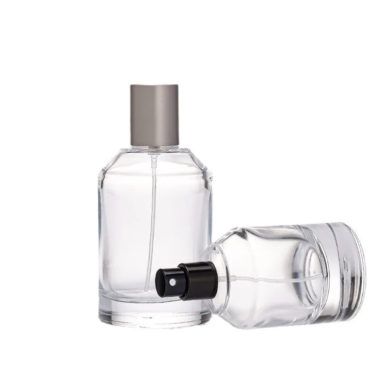 High-End Luxury Perfume Glass Bottles 30ml 50ml 100ml Screen Printing Wholesale Arc Cylinder Empty Bottles Pump Sprayer for Oils