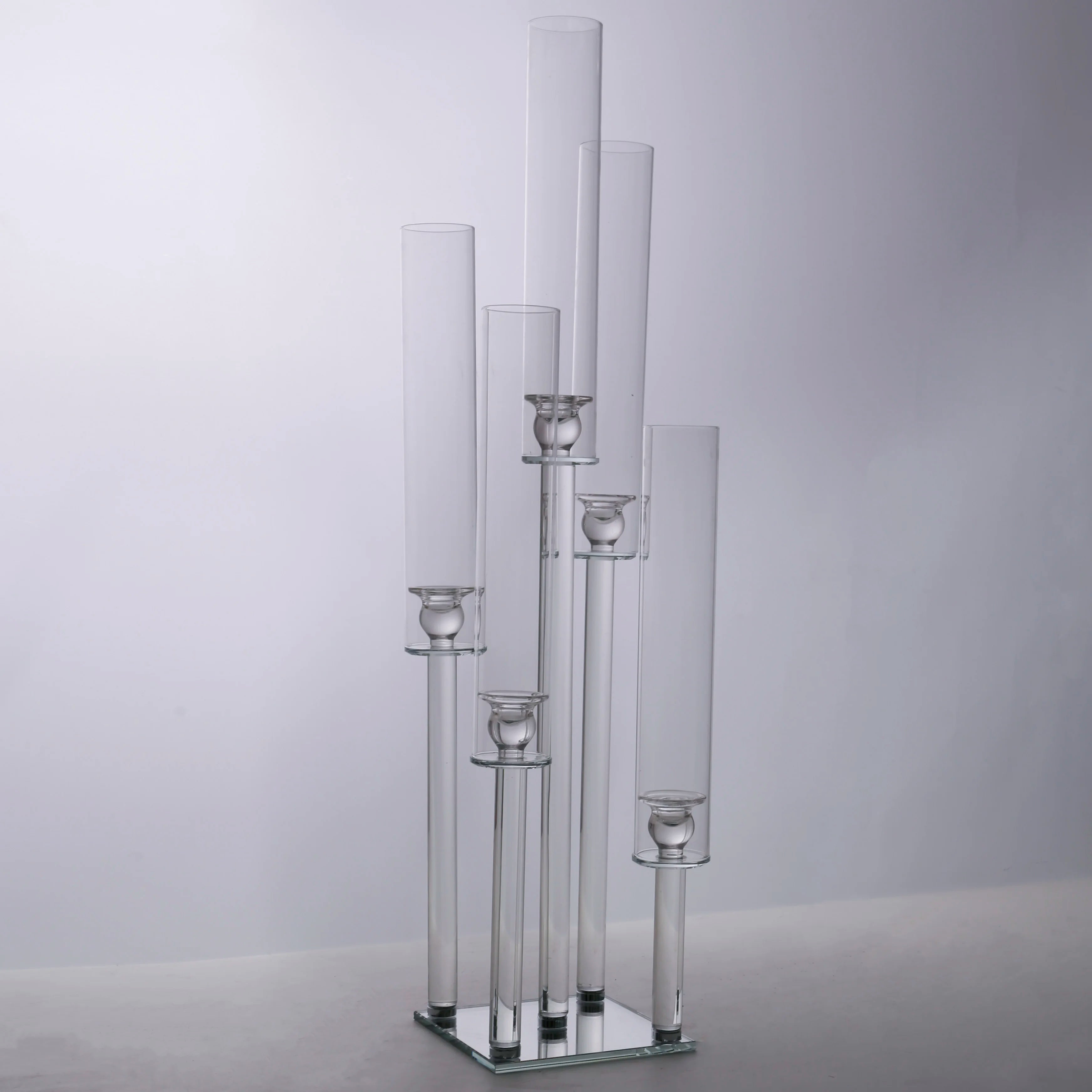 ZT220030  5 Heads Crystal Glass Tube Candelabra Centerpieces Wedding Event Decoration for Event Party Table Decoration