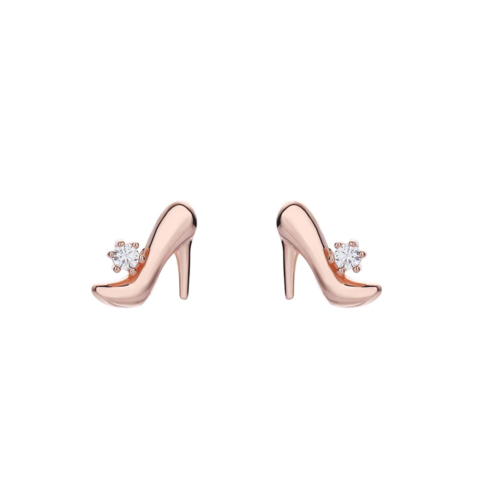 Hot Selling 925 Sterling Silver Stud Earrings for Women Zircon Diamond High-Heeled Shoes-Shaped Heart Pattern Rhodium Trendy