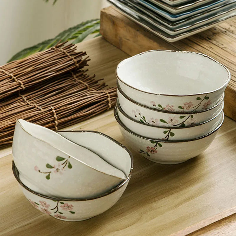 Wholesale Japanese Hand Painted Cherry Blossoms Ceramic Bowl 4.5" Underglaze Color Bowl