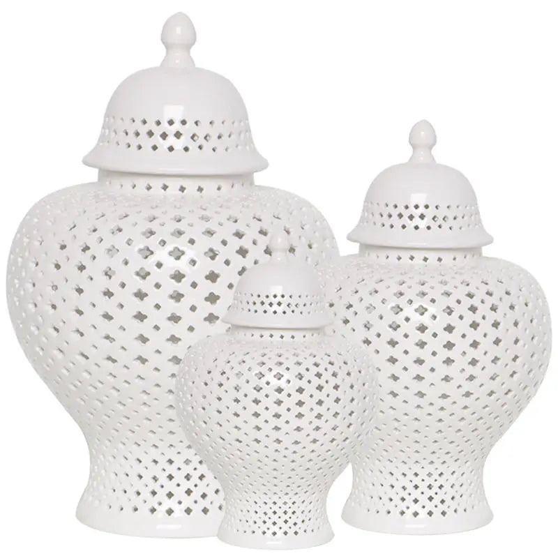 Ceramic Decor Jar Hollow Out Ceramic Ginger Jar Wholesale Chinese White Ginger Jar for Home Decor Ceramic & Porcelain Vases