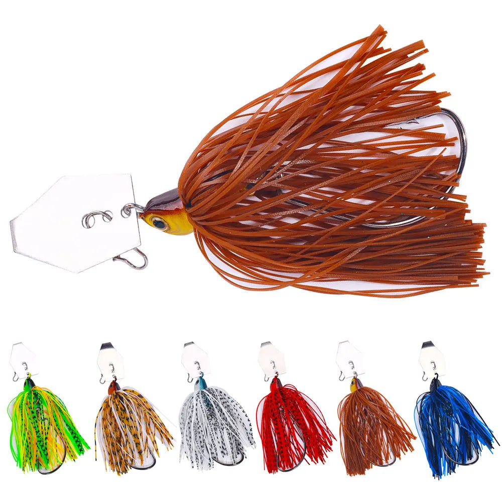 Wholesale SB054/SB055 15g 20g Rotating Blade Buzz Spinner Baits Spoon Fishing Lures with Long Rubber Skirts