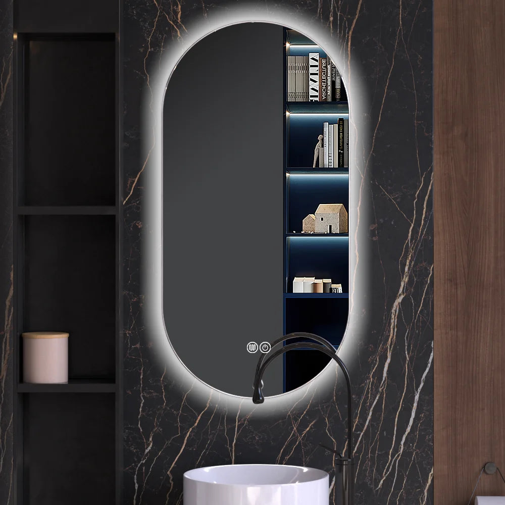 Hotel Bath Oval Touch Backlit Bathroom Mirror Defog Vanity Led Light Mirror Wall Mounted Smart Mirror