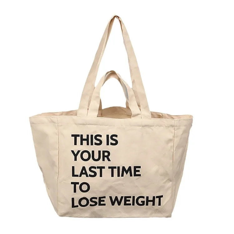Wholesale Custom White Cotton Large Shopping Tote Bag with Rope Handle Zipper and Pocket Custom Print Logo