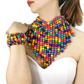New Arrival Handmade String Beads Jewelry Set Wood Beads Statement Collar Necklace Elastic Rope Bracelet Bohemian Accessory