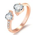 Luxury Fashion Rose Gold Silver Diamond Engagement Rings Open Adjustable Double Heart Shaped Ring for Women Wedding Jewelry