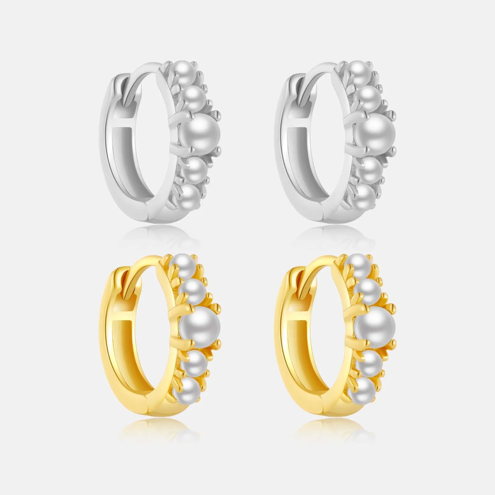 FUAMAY Fashion 925 Sterling Silver Huggie Earrings Aretes 18K Gold Plated Pearl Hoop Earrings
