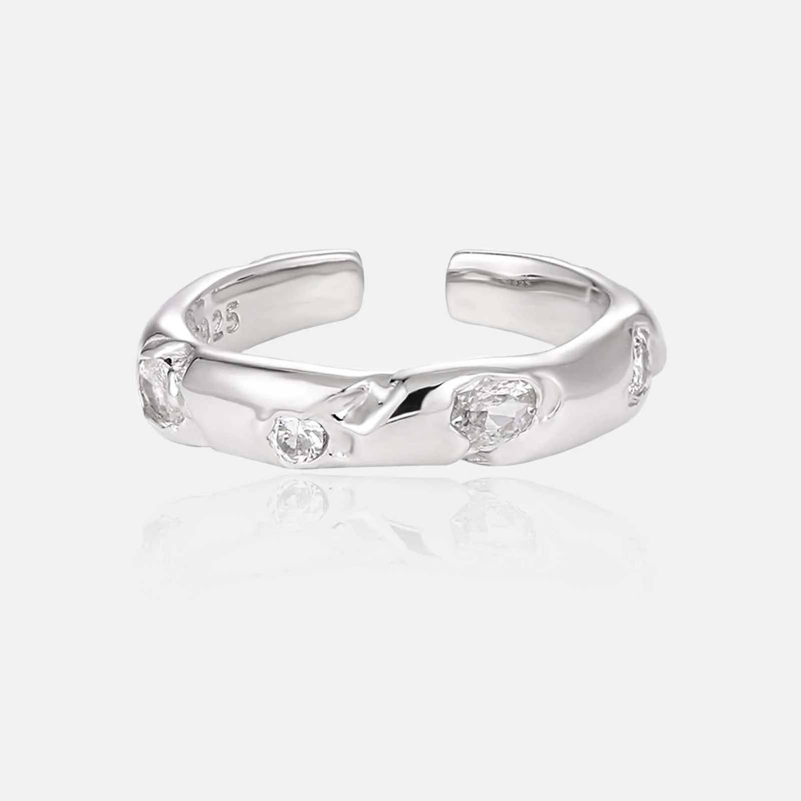 FUAMAY Fashion 925 Sterling Silver Open Adjustable Rings for Women Simple Chunky Ring With Zircon