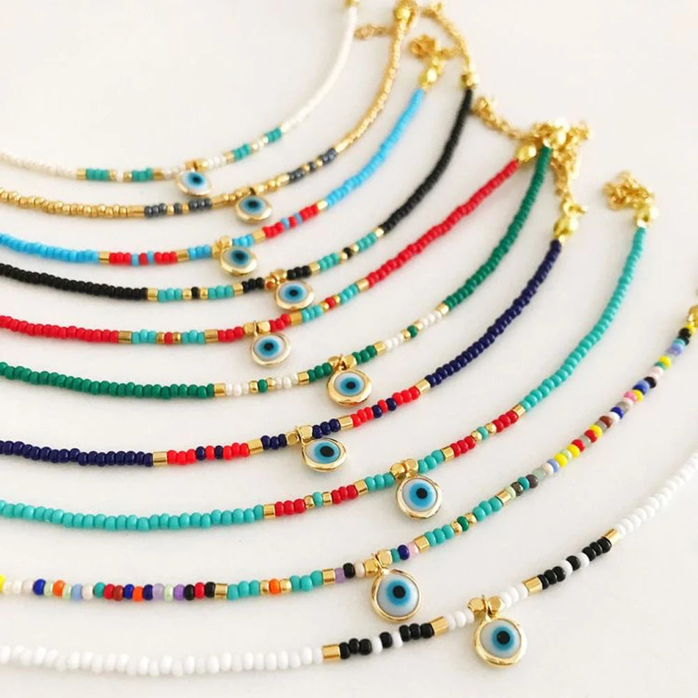 Go2BoHo Evil Eye Charm Bracelet Jewelry Adjustable Stainless Steel Chain Multicolor Beaded Bracelets for Women Fashion Jewellery